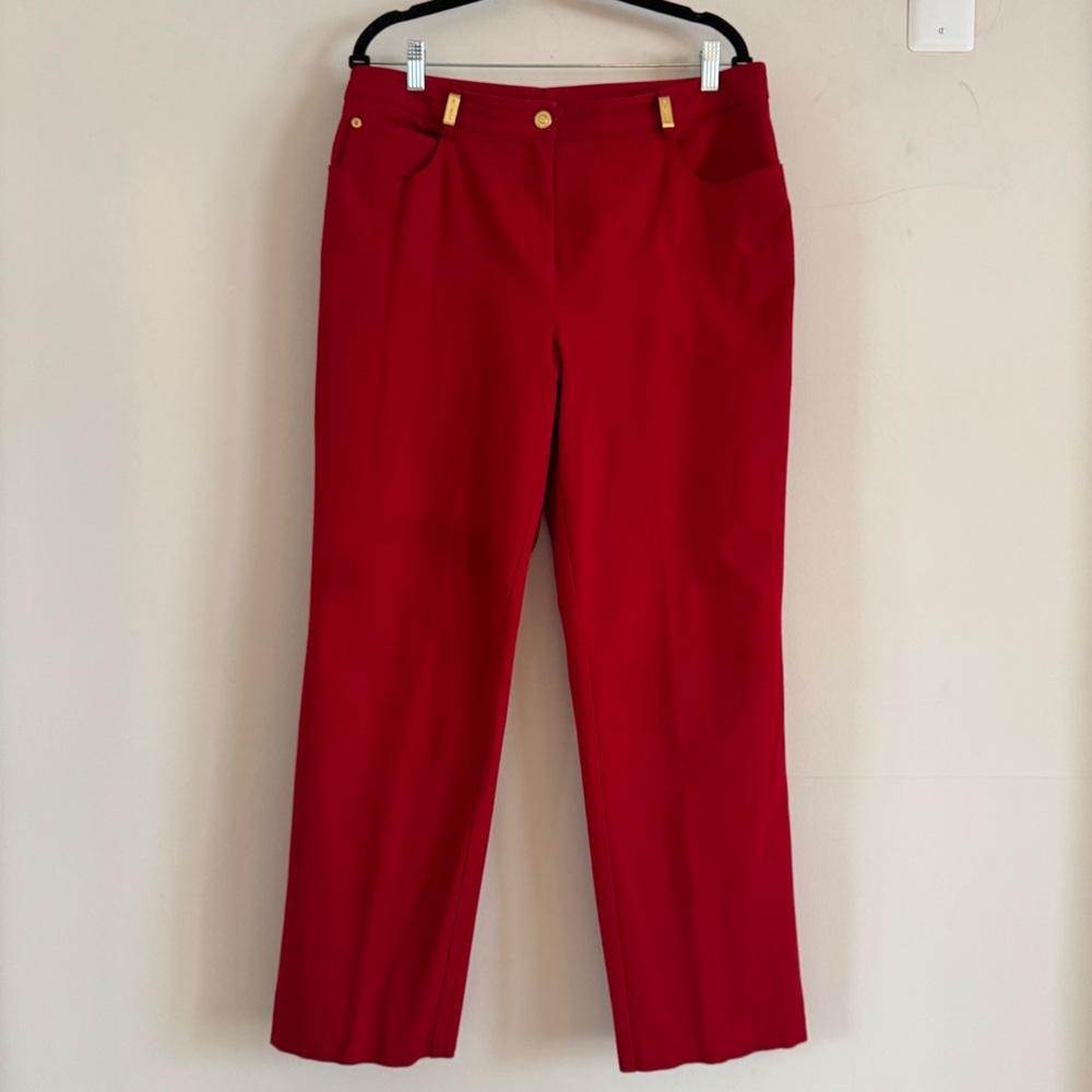 St. John Red Straight-Leg Pants | Gold Hardware |